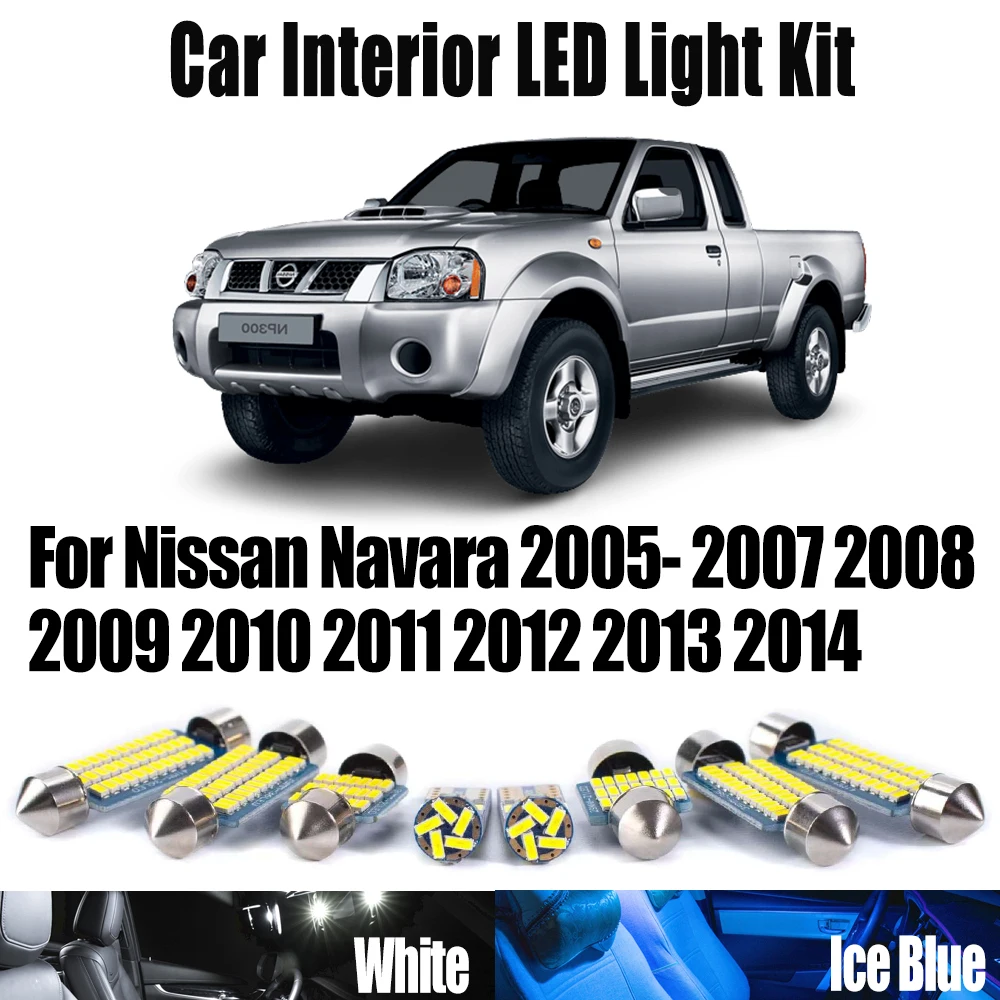 

9 шт. светодиодный внутренний светильник номерного знака для Nissan Navara 2005-2007 2008 2009 2010 2011 2012 2013 2014 комплект ламп для чтения карт автомобиля