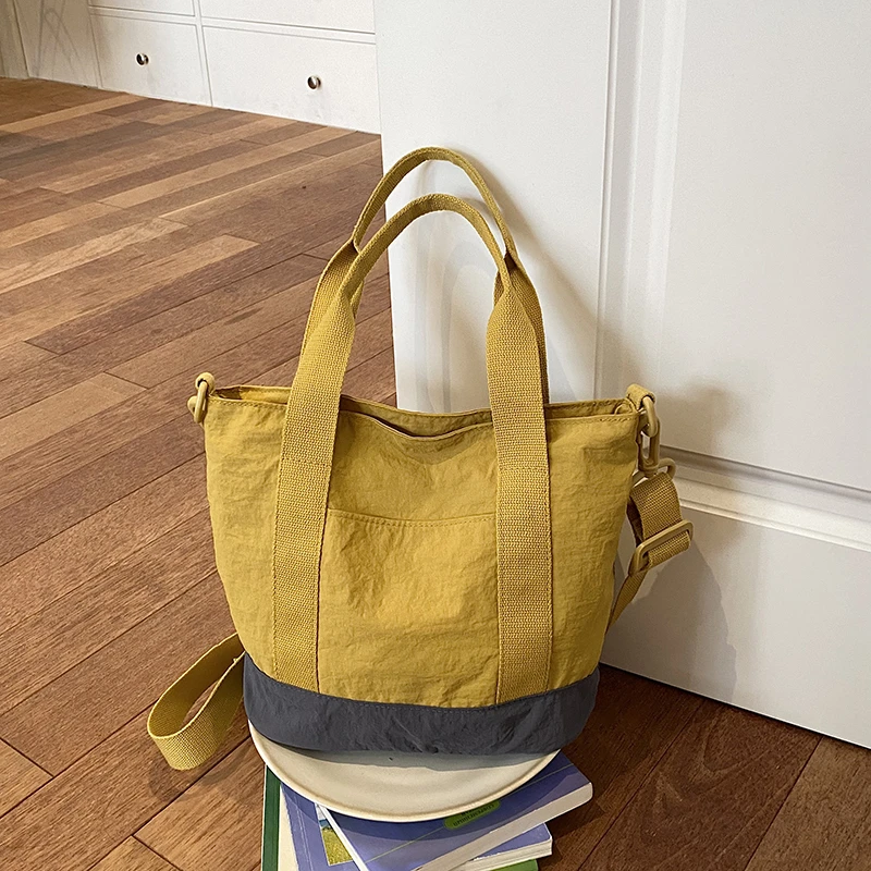 Color Block Canvas Tote Bag Lightweight Casual Top Handle Handbag Removable Strap Crossbody Shoulder Bag Daily Shopping Bag