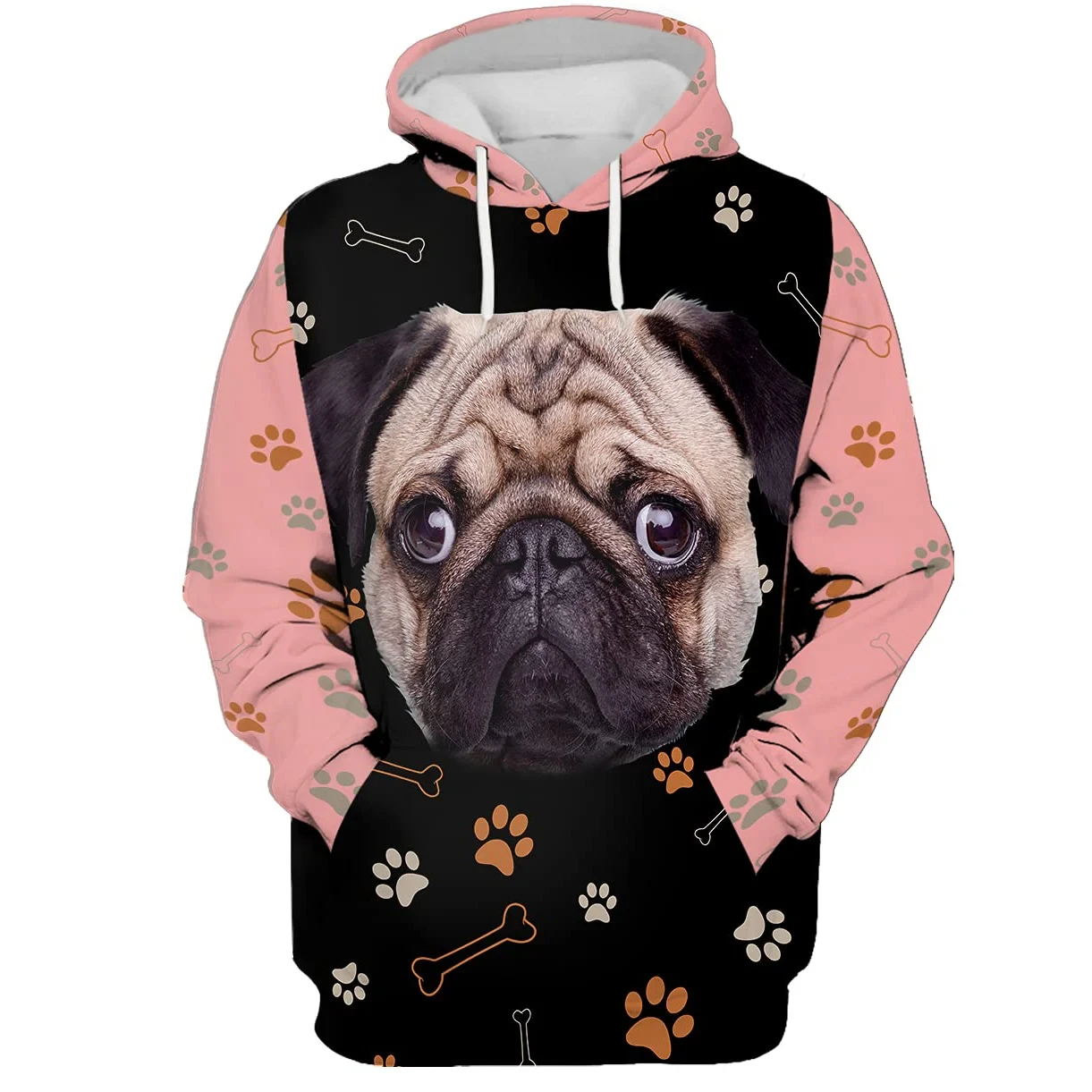 Men Hoodie Cute Pug Face In A Dog Paw 3D All Over Printed Women Hooded Sweatshirt Long Sleeve Pullover Sudadera Hombre