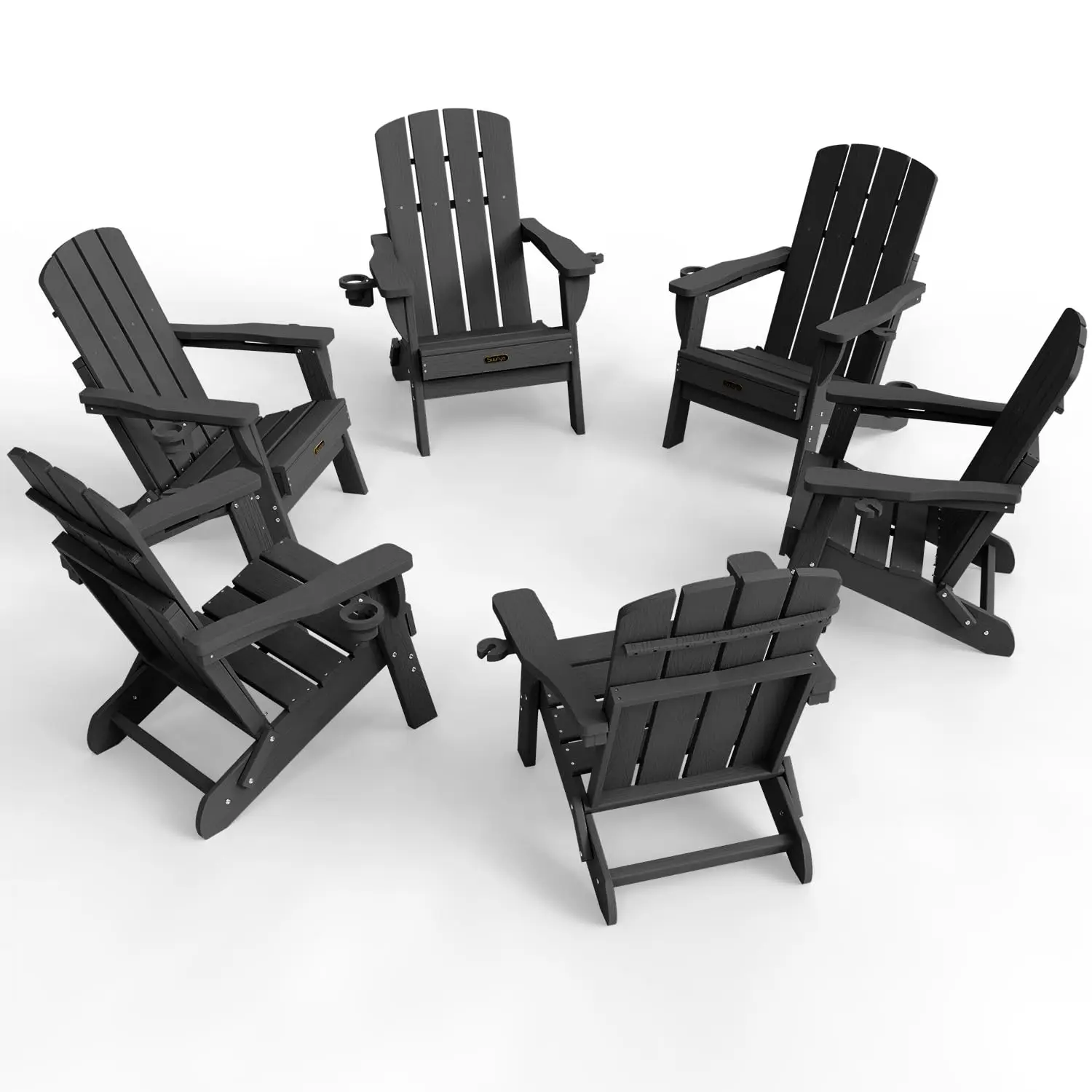 HDPE Folding Chair 6-Pack with Double Cup Holder, All-Weather Plastic Fire Pit Patio Garden Outdoor Chair, Customized