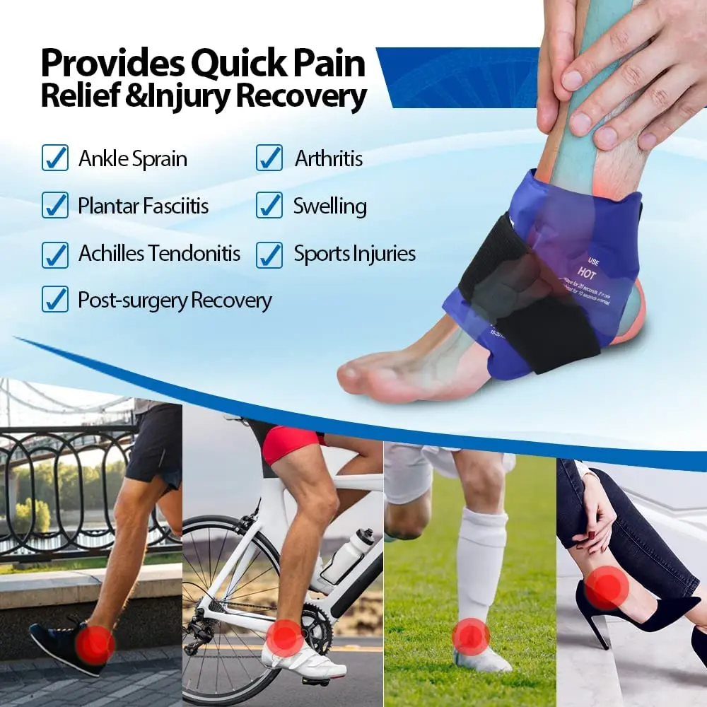 NEWGO Ankle Brace Ice Pack Wrap For Injuires Hot Cold Therapy Reusable Gel Cold Pack Ankle Support For Pain Relief Sprains