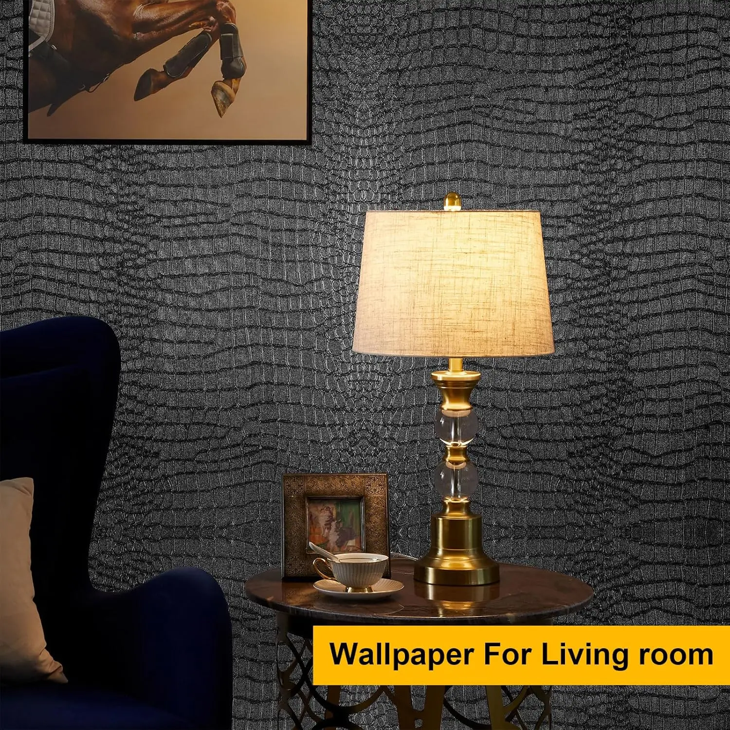 Black Peel and Stick Wallpaper Crocodile Self Adhesive Wallpaper Embossed Removable Contact Paper Textured for Cabinet Bedroom