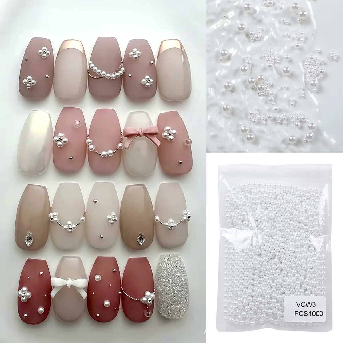 1 paquet de perles blanches 3D pour Nail Art, 1mm à 6mm, accessoires, pièces pour décoration des ongles, Design, fournitures de décoration de manucure, matériel