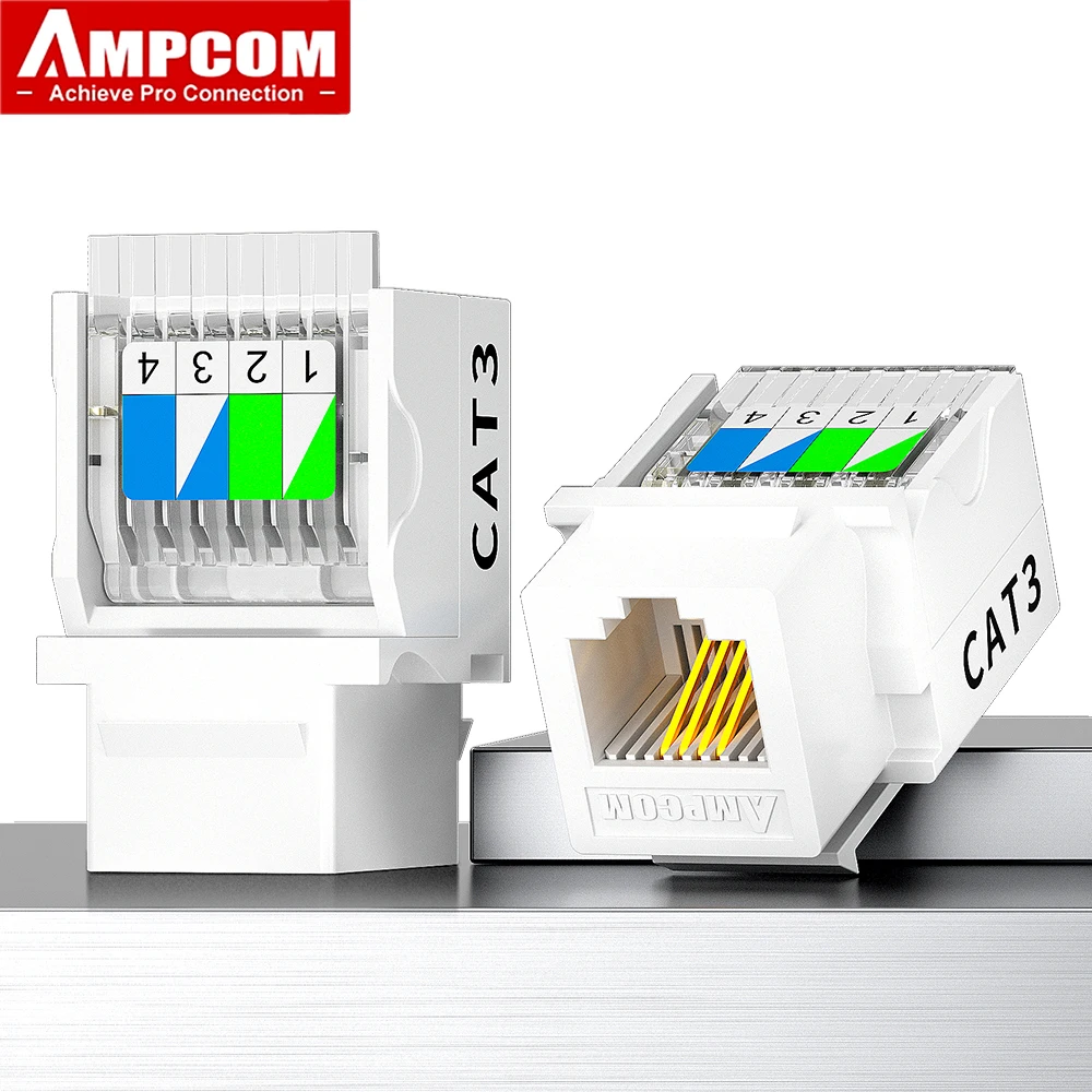 AMPCOM CAT3 Telephone Keystone Jack Punch-down Free, RJ11/RJ12 6P6C 110 IDC Telephone Plug Module Connector for Home and Office