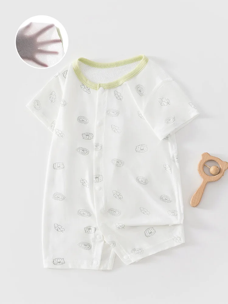 Neue Sommer-Babykleidung 0-3 Jahre Kontrastfarbener Rundhals-Strampler mit Cartoon-Aufdruck Kurzarm-Jumpsuit