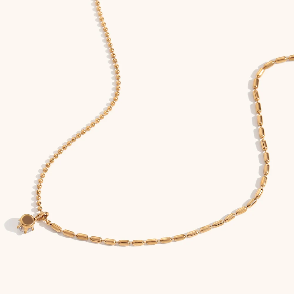 La. Muses Asymmetric Rice Bead Round Bead Chain Cubic Zirconia Pendant Stainless steel Women\'s Necklace High-end Jewelry Gift