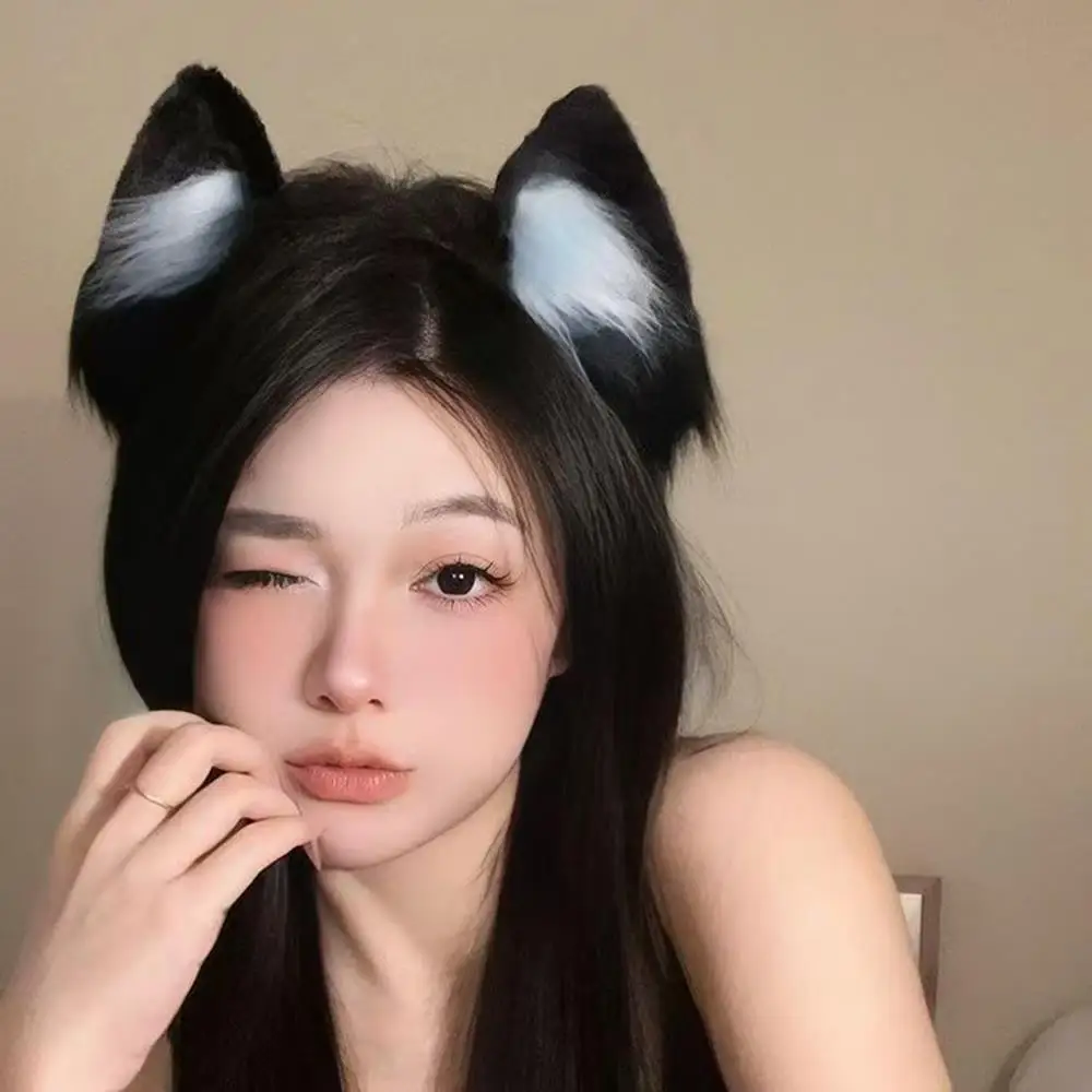 Ikat Kepala Telinga Kucing Hewan Kostum Cosplay Bulu Palsu Ikat Rambut Lucu Halloween Hiasan Kepala Anime Baru Aksesori Rambut Pesta Buatan Tangan
