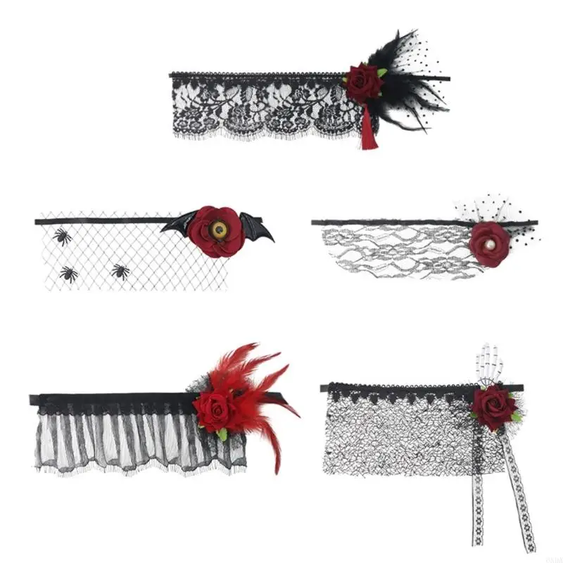 

Breathable Mesh Sleep Mask With Gothic Rose Accent Comfortable Elastic Headband For Costume Parties Roleplay 6XDA