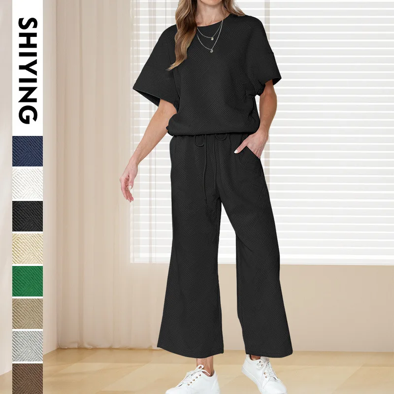 طقم ملابس رياضية كاجوال للنساء لون نقي نسيج فضفاض مناسب ort Sve سروال طويل بدلة نسائية عبر الحدود #1