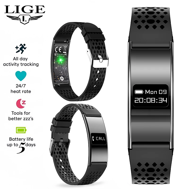 LIGE Health Smart Bracelet Heart Rate Monitor Activity Fitness Tracker Couples Band Sport Waterproof Smart Watch For Android iOS