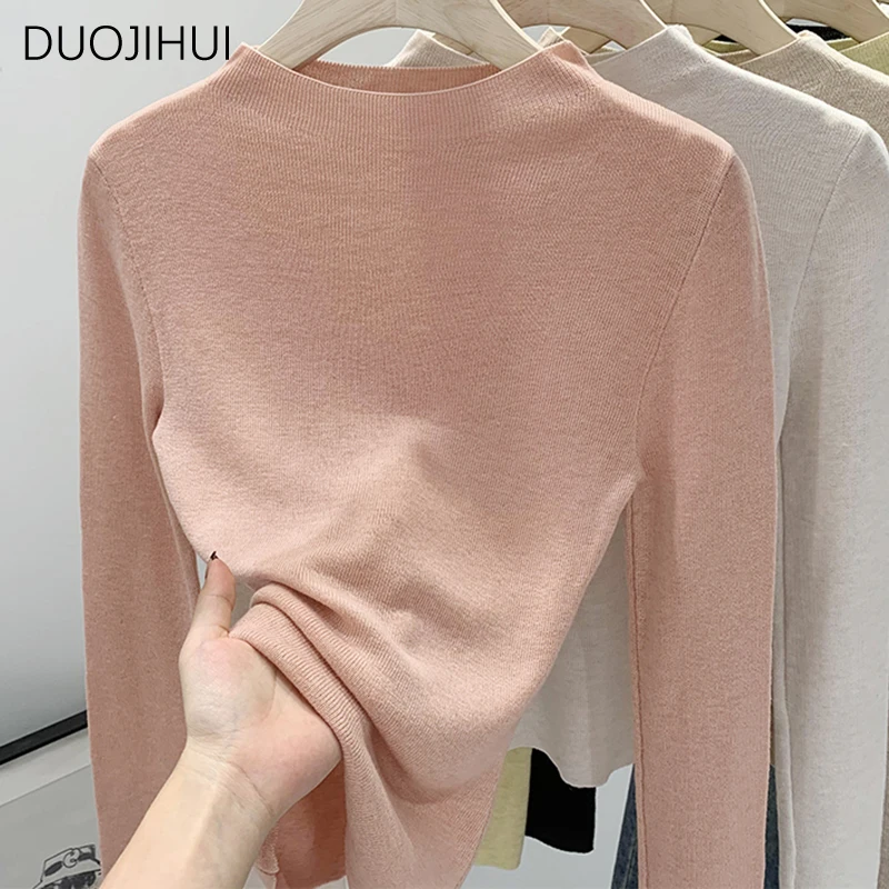 DUOJIHUI-Pull à manches longues et col rond pour femme, classique, jaune, solide, document, mode simple, décontracté, bureau, automne