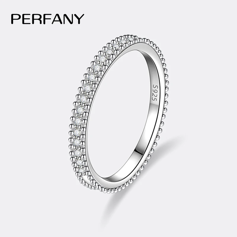 PERFANY All Moissanite Ring for Women S925 Pure Silver Shining GRA Laboratory Diamond Stackable Ring Fashion Wedding Jewelry