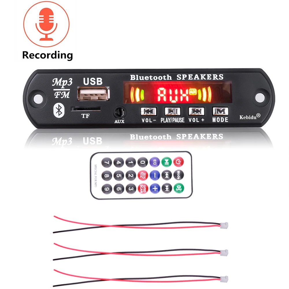 kebidu Car MP3 WMA Decoder Board Wireless Bluetooth 5.0 5V/12V Car Audio Module Support USB AUX TF FM Radio 2*3W Amplifier