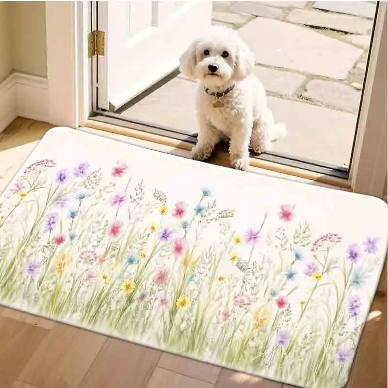 

1pc flannel floor matBotanical Floral Print Non-Slip Area Rug Modern Aesthetic Floor Mat For Living Room Bedroom Home DecorNon-slip, machine washable, soft area rug for home living room bedroom kitchen decor