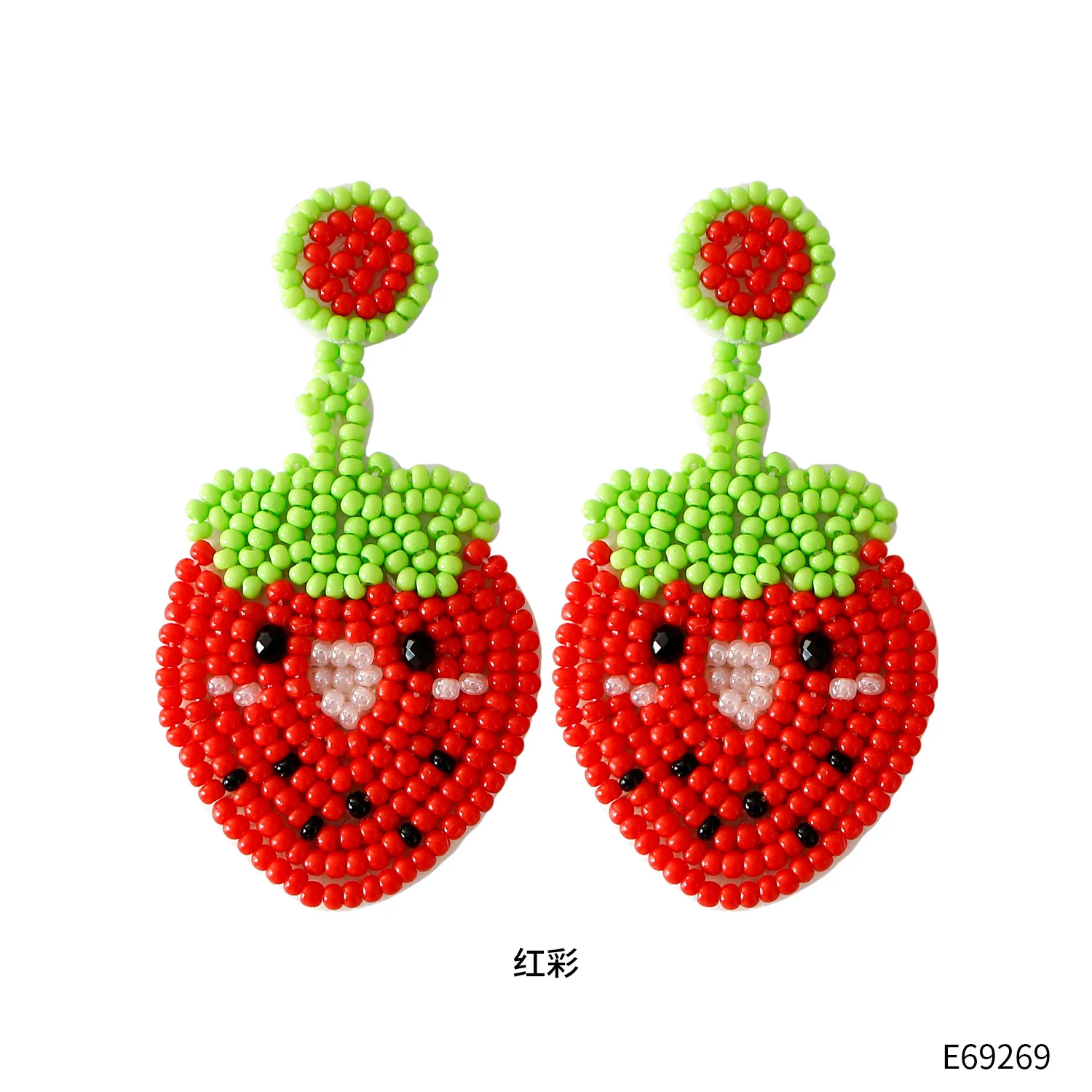 

Rice bead earrings Fruit Strawberries Design Originality Hand knitting Bohemia Alloy Fashion Simple Beaded earrings