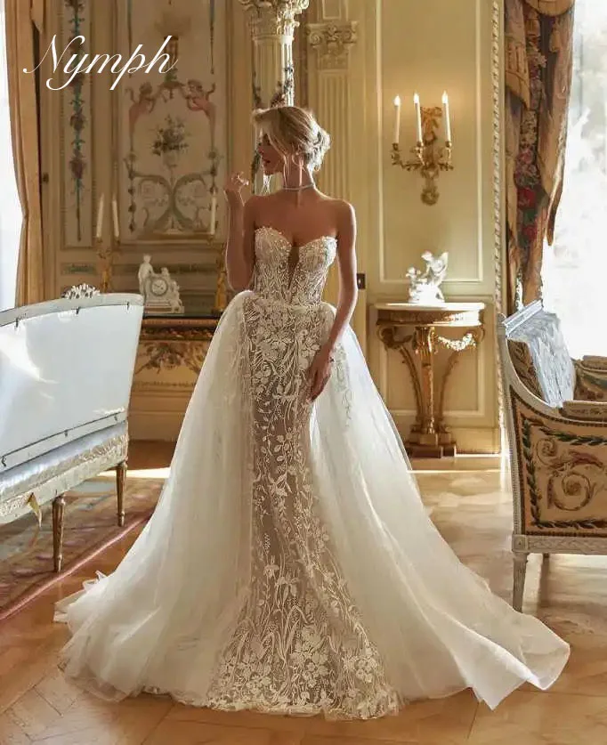 

Nymph Customized Exquisite Mermaid Wedding Dress Appliques Bridal Gowns Detachable Train Bride Dresses Backless Vestido de novia