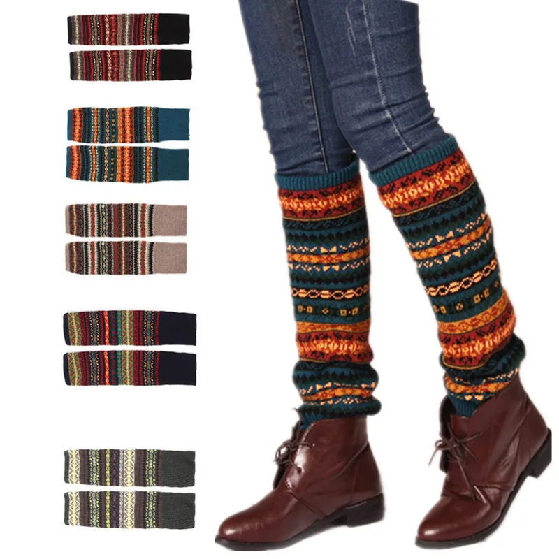 Retro neu Design Frauen Winter warme Beinlinge Wolle stricken hohe Knies trümpfe 80er Jahre Stiefel Manschetten Mode Frauen Geschenk Gamaschen