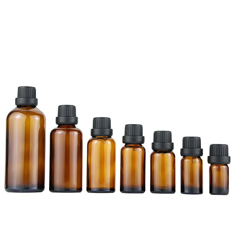 

10pcs 5-100ML Big Head Amber Brown Glass Drop Bottle Aromatherapy Liquid for essential massage oil Pipette Bottles Refillable