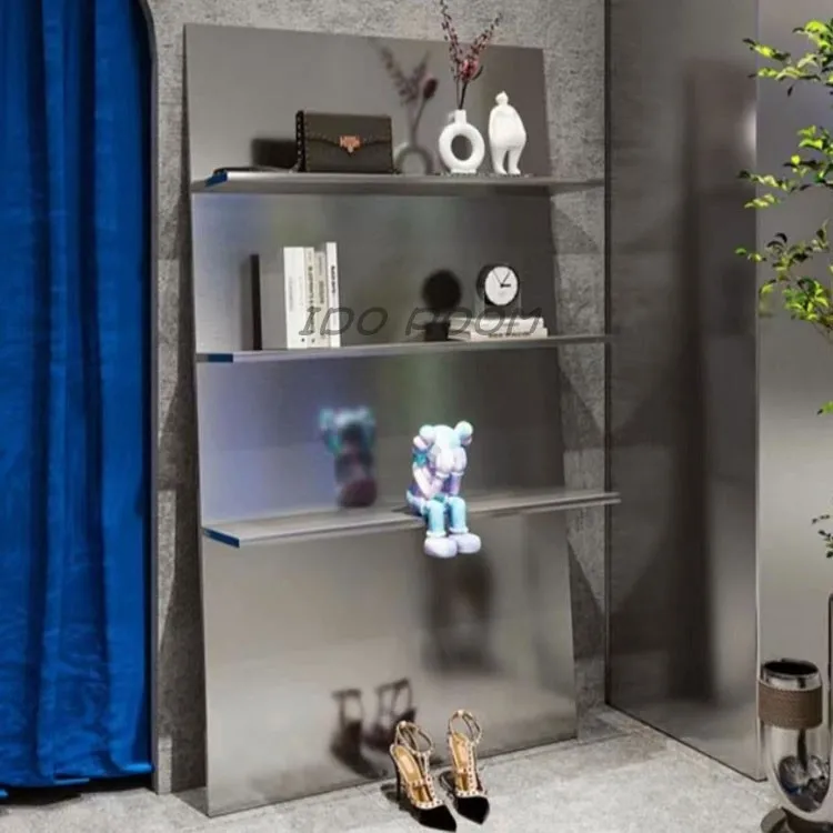 Rak pajangan penyimpanan sederhana dari baja tahan karat mewah modern Rak majalah Rak lantai