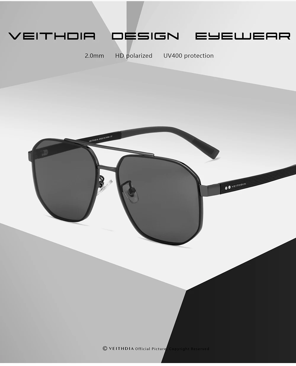 VEITHDIA Vintage Polarisierte Sonnenbrille UV400-Linse Outdoor-Fahrbrille für Männer und Frauen Modische Herren-Sonnenbrille 8280 – Detail 6