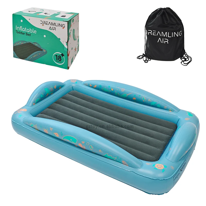 STLF Foldable Flocked PVC Children's Air Cushion Bed Inflatable Guardrail Bed Portable Outdoor Travel Inflatable Bed with Storag