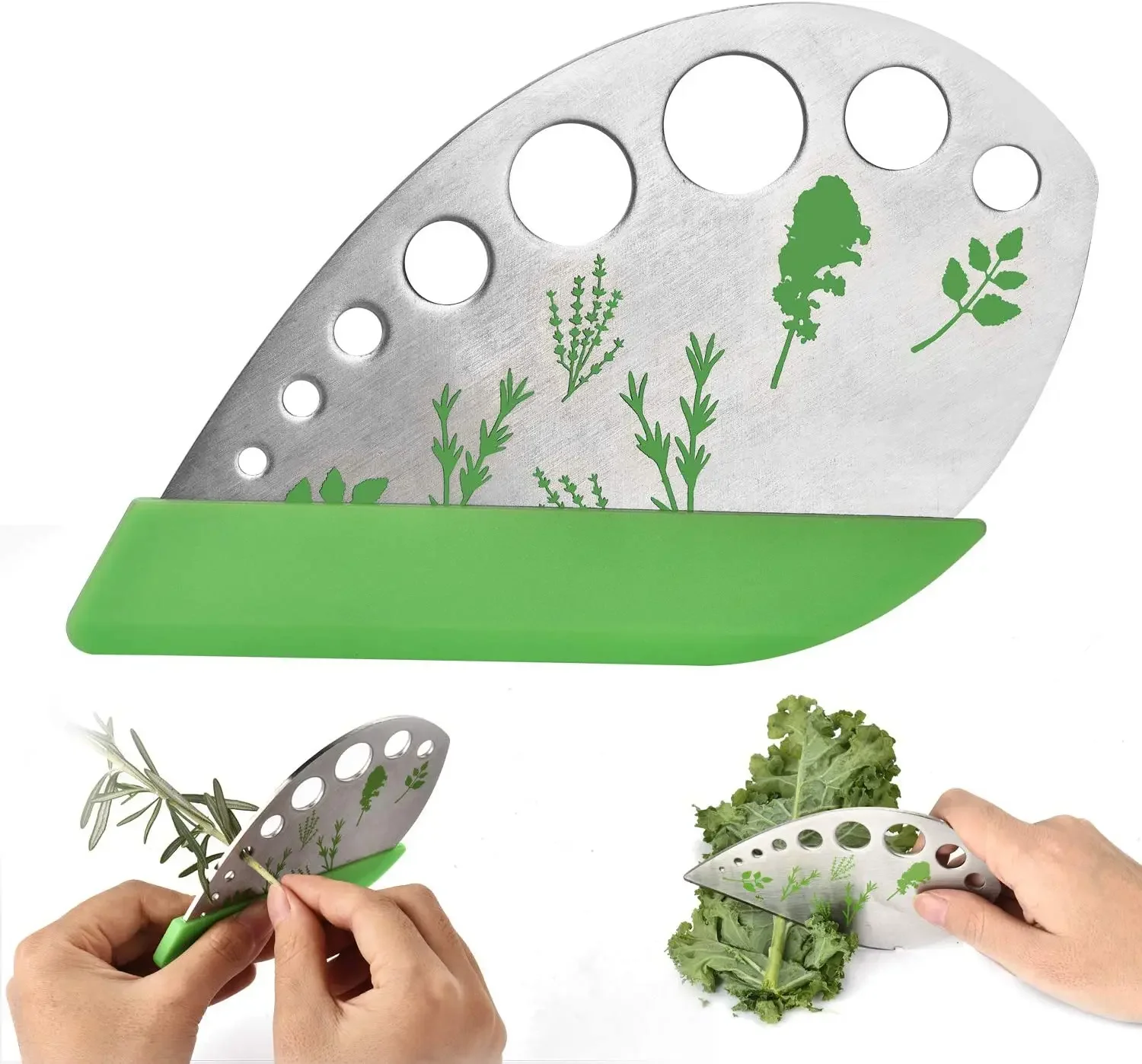 9 Holes Stainless Steel Kitchen Herb Leaf Stripping Tool Herb Pealer Suit for Kale Collard Greens Thyme Basil Rosemary Stripper