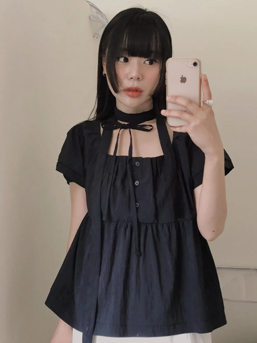 

Chic Summer Vintage Anti-Aging Square Collar Hanging Ne Sa Design Loose Versatile Lace Trim ort Sve irt for Women