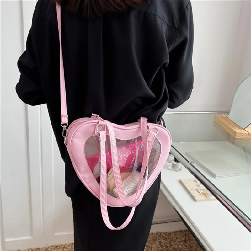 Fashion Women Love Heart Shaped Transparent Shoulder Bag PVC Clear Lady Girls Underarm Casual Daily Travel Handbag Totes Purse