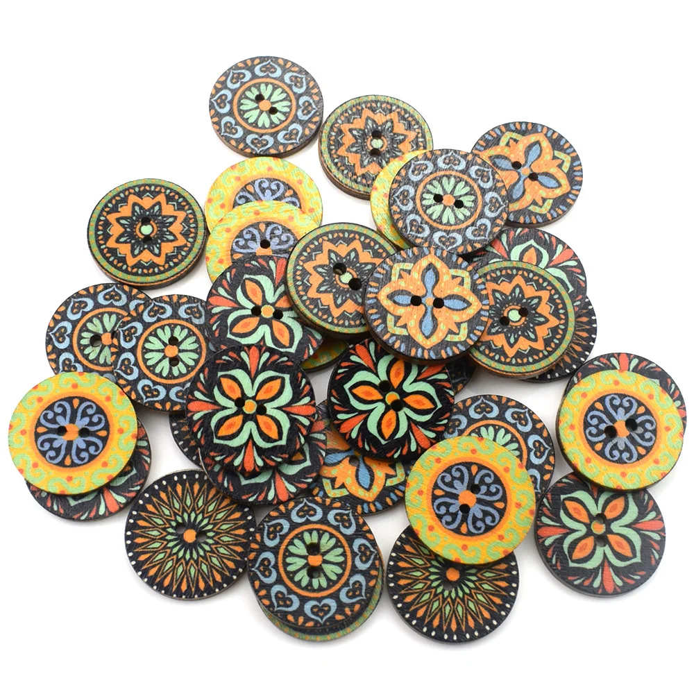 Retro Wood Buttons for Handwork, Sewing Scrapbook, Clothing Crafts, Gift Card, Scrapbooking Accessories 15mm, 20mm, 25mm, 50 PCs