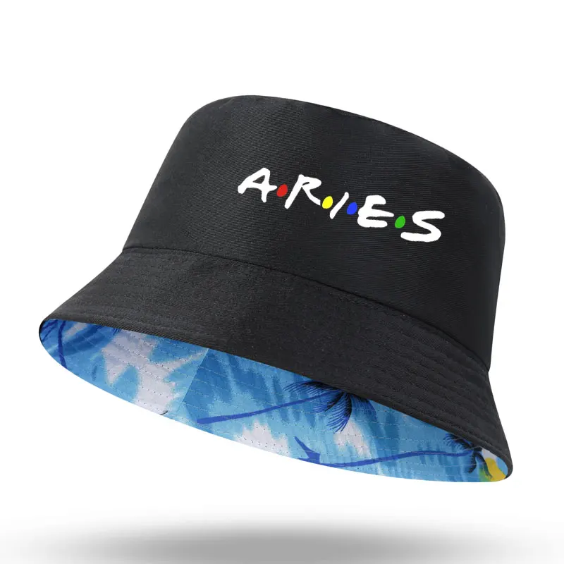 Twelve Constellations Zodiac Sign Aries Men Women Bucket Hat Outdoor Sunscreen Beach Cap Fisherman Hat Sun Hiking Fishing Cap