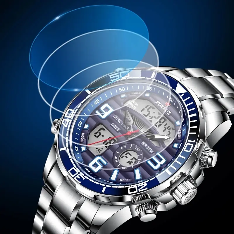 Relógio de pulso de quartzo digital de luxo masculino, relógio militar todo em aço, relógio impermeável com caixa, marca superior, esporte, 2024