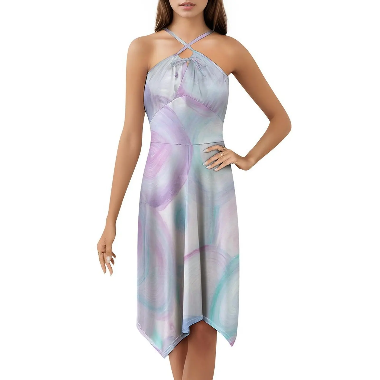 فستان كاجوال على الطراز الكوري التجريدي على شكل فقاعات الباستيل للنساء، فساتين بسيطة يومية للمكتب للسيدات، دوائر فقاعات الباستيل #5