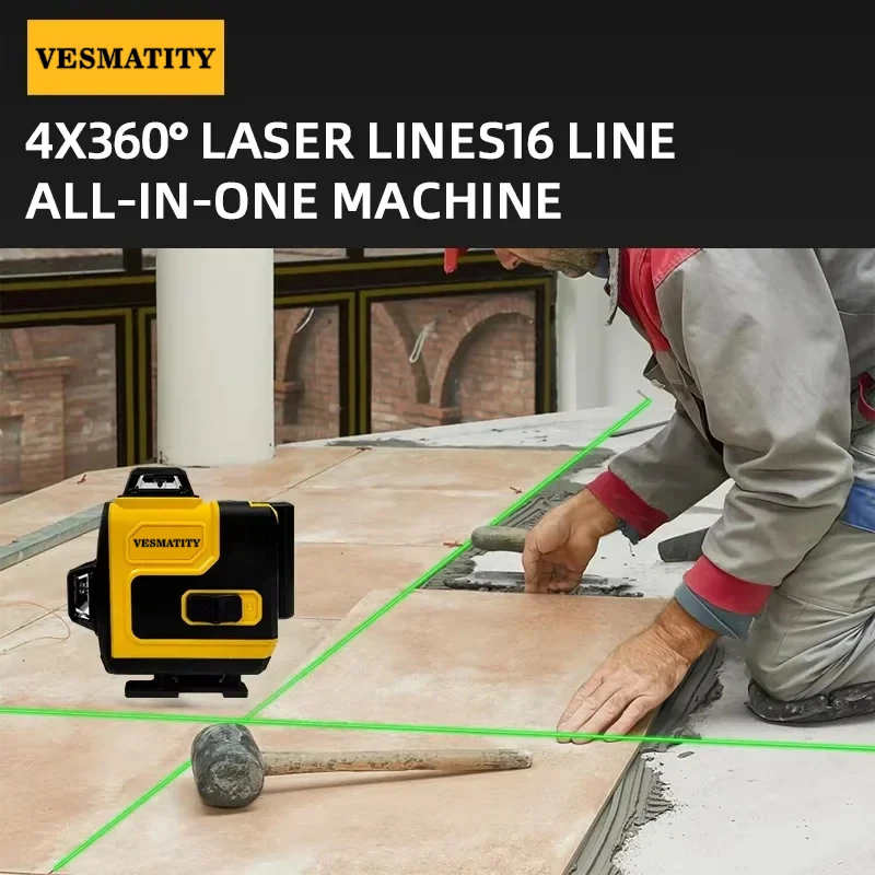 Laser Level Green Beam Self Leveling Cross Line 2 Lines Horizontal Vertical ±3mm 10m Accuracy IP54 Naked Tool for Layout