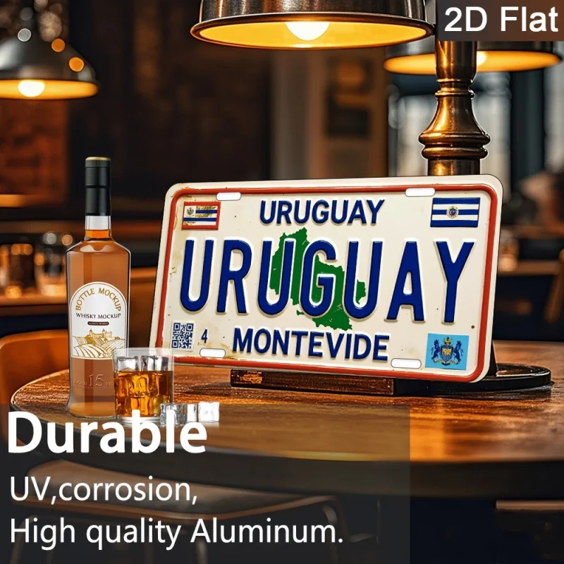 مسطح ثنائي الأبعاد، قطعة واحدة من لافتة الحائط المعدنية الرجعية لوحة ألومنيوم عتيقة مع تصميم لوحة ترخيص أوروغواي، منزل مثبت على الحائط #6