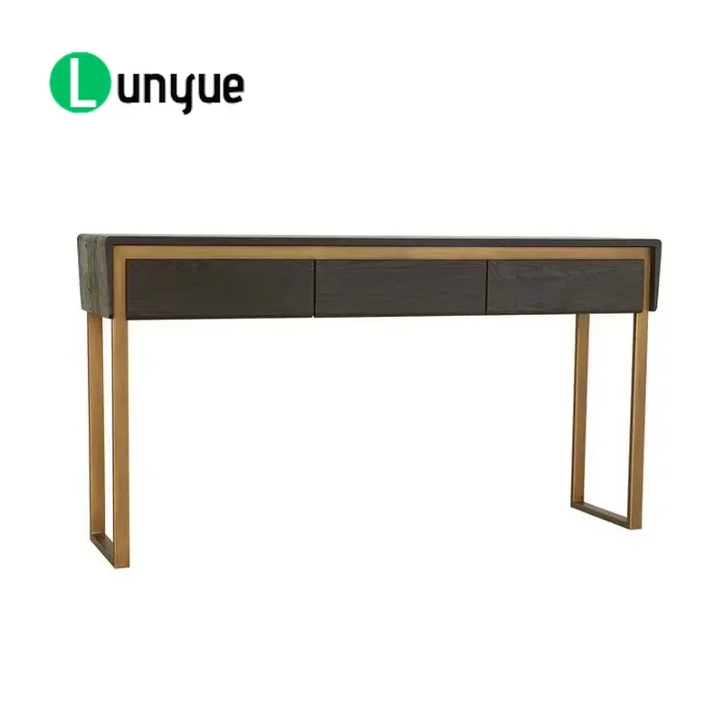 Solid Oak Wall Mounted Table with Gold Metal Frame High Quality Floating Desk for Living Room Bedroom Space Saving Modern