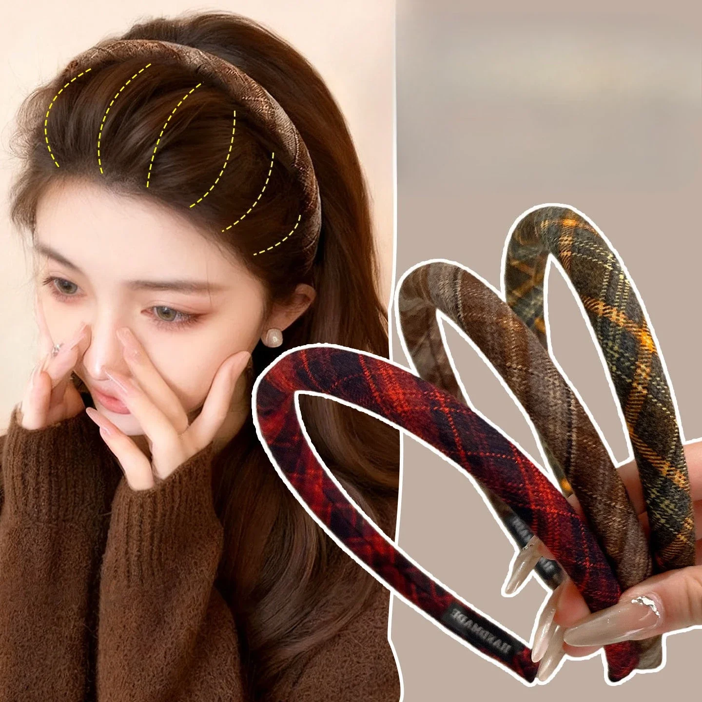 

College Style Plaid Headband for Women Korean Retro Headband Girls Vintage Hoop for Holiday Party Hair Bands Styling Accessories