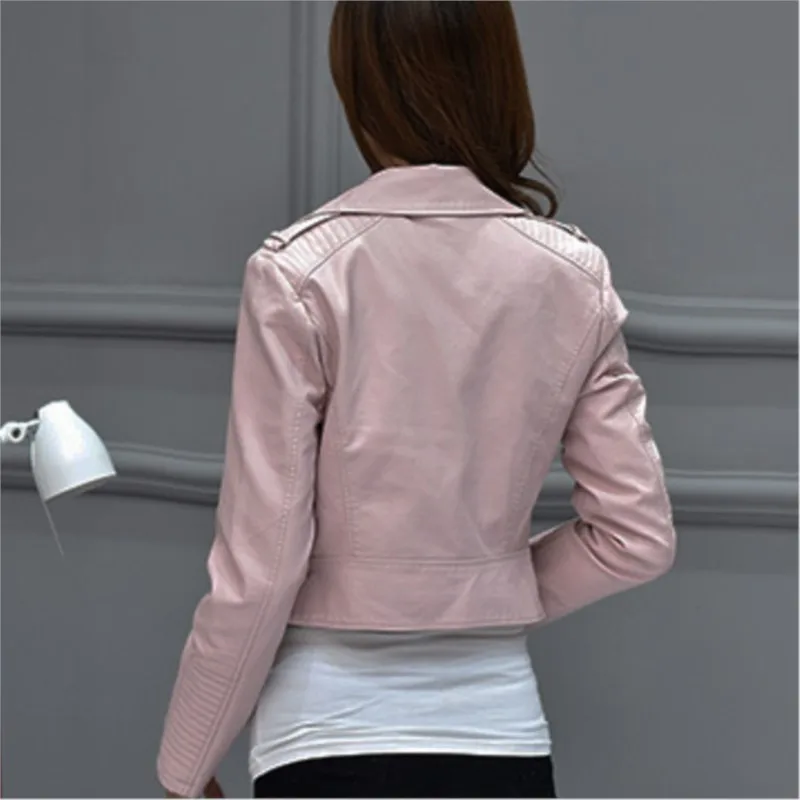 Women\'s Leather Jacket Spring Autumn Pink, Black Slim Cool Lady PU Faux Leather Jacket Women\'s Basic Zip Jacket Street Jacket