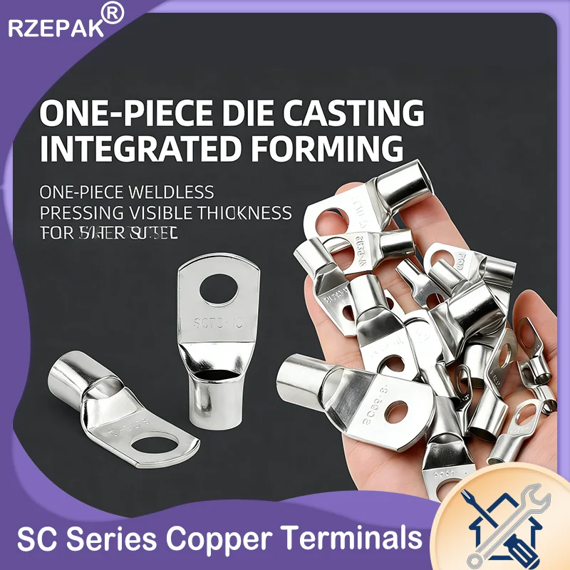 SC6-SC95 6/8/10/12mm Hole ID Copper Lugs 5-50PCS - High Conductivity Crimp Terminals for Power Cable Connection