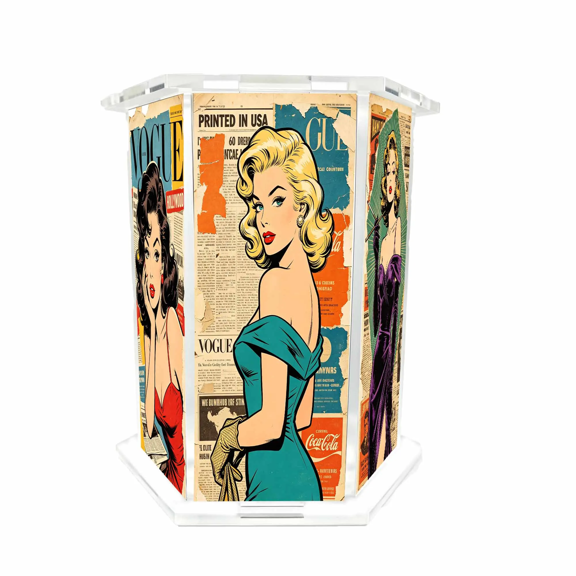 11-piece acrylic hexagonal pen holders for women's magazines, suitable for organizing office stationery