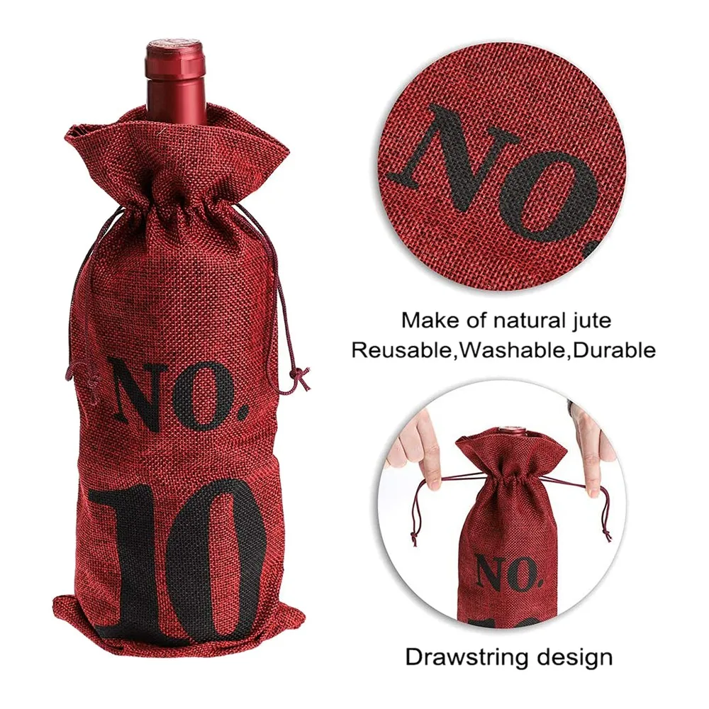 1 to 10 Burlap Wine Bags Blind Wine Tasting Wine Bags Wedding Table Numbers Wine Tasting Bags Party Christmas 10 Pcs Red