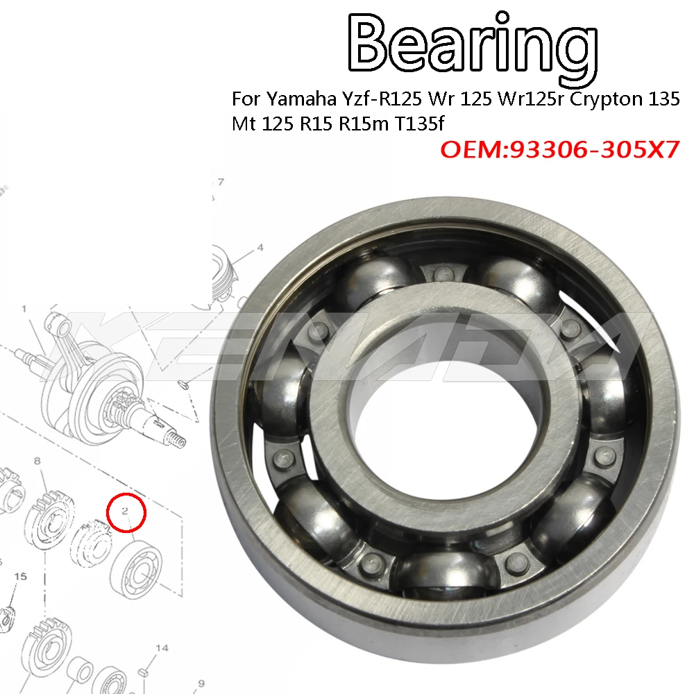 For Yamaha Yzf-R125 Wr 125 Wr125r Crypton 135 Mt 125 R15 R15m T135f Crankshaft Piston Bearing 93306-305X7