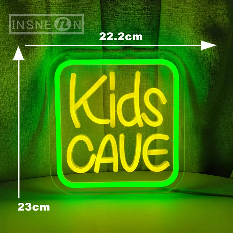 Kids Cave Neon Sign Usb Powered Neon Sign Lights Wall-Mounted Monochrome Light For Playroom Decor Room Bedroom Wall Decoration