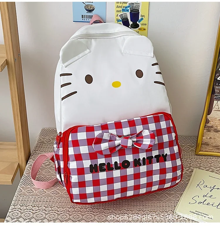 MINISO Hello Kitty-mochila con lazo para mujer, bolsa de viaje, bolsa escolar para estudiantes