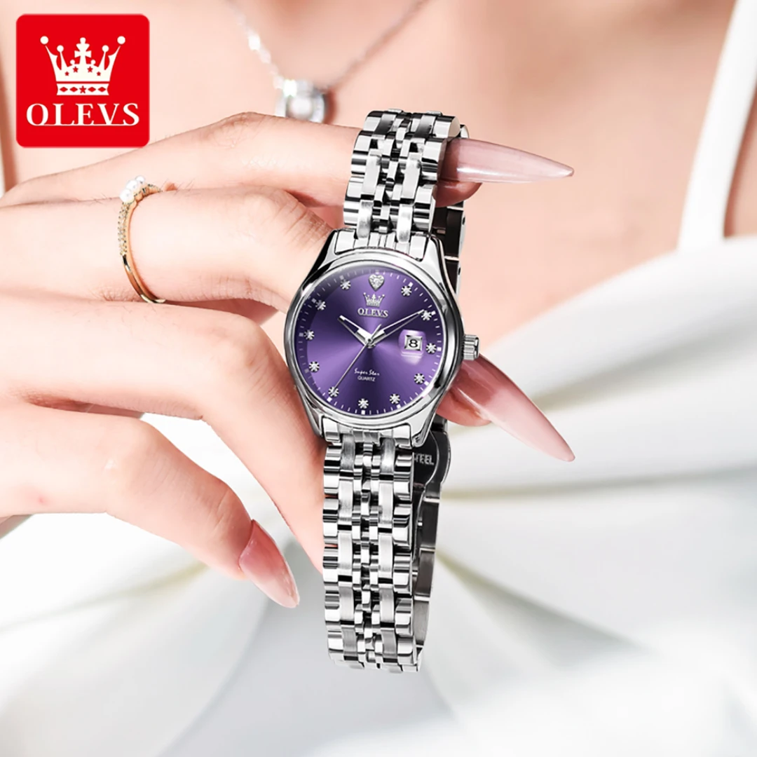

OLEVS 5649 Кварцевые модные часы в подарок из нержавеющей стали, ремешок для часов с круглым циферблатом, наручные часы с календарем