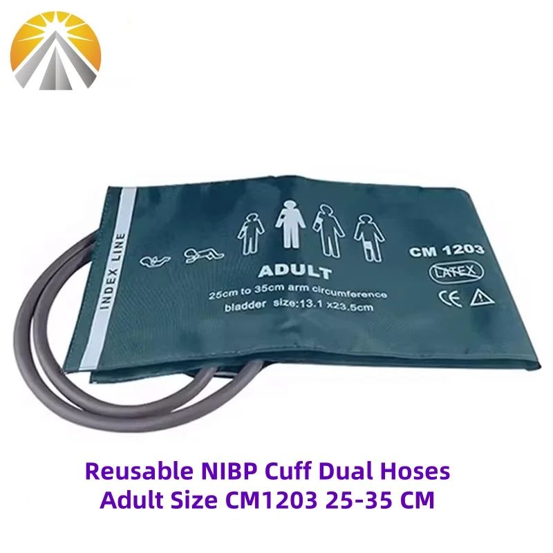 NIBP Cuff with Bladder Green Reusable CM1203 Adult Size 25-35 CM Medical Grade Single Hose Or Double Tube For Patient Monitor