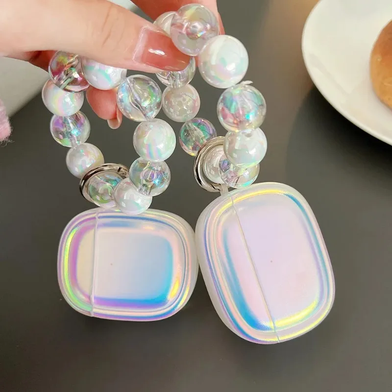 Luxury Laser Gradient Clear Girls Case For Apple AirPods Pro 2 Cases Cute Rainbow Ammor Bracelet Keyring For AirPods 3 1 Coque