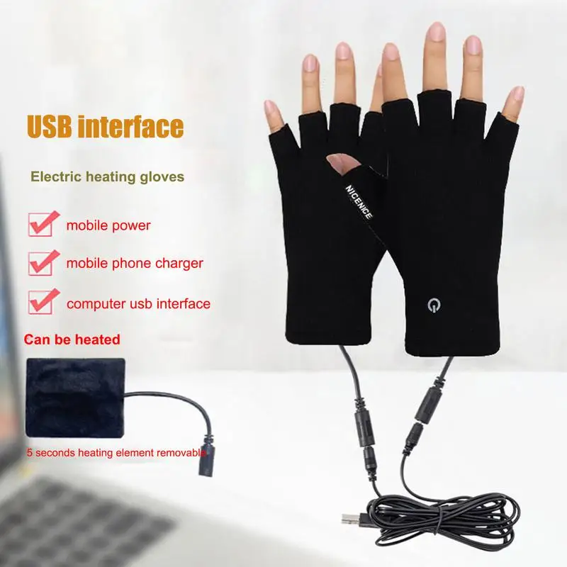 USB Heating Gloves Half Finger Heating Gloves Thickened Rechargable Touchscreens Mittens Outdoor Skiing Thermal Hand Warmer