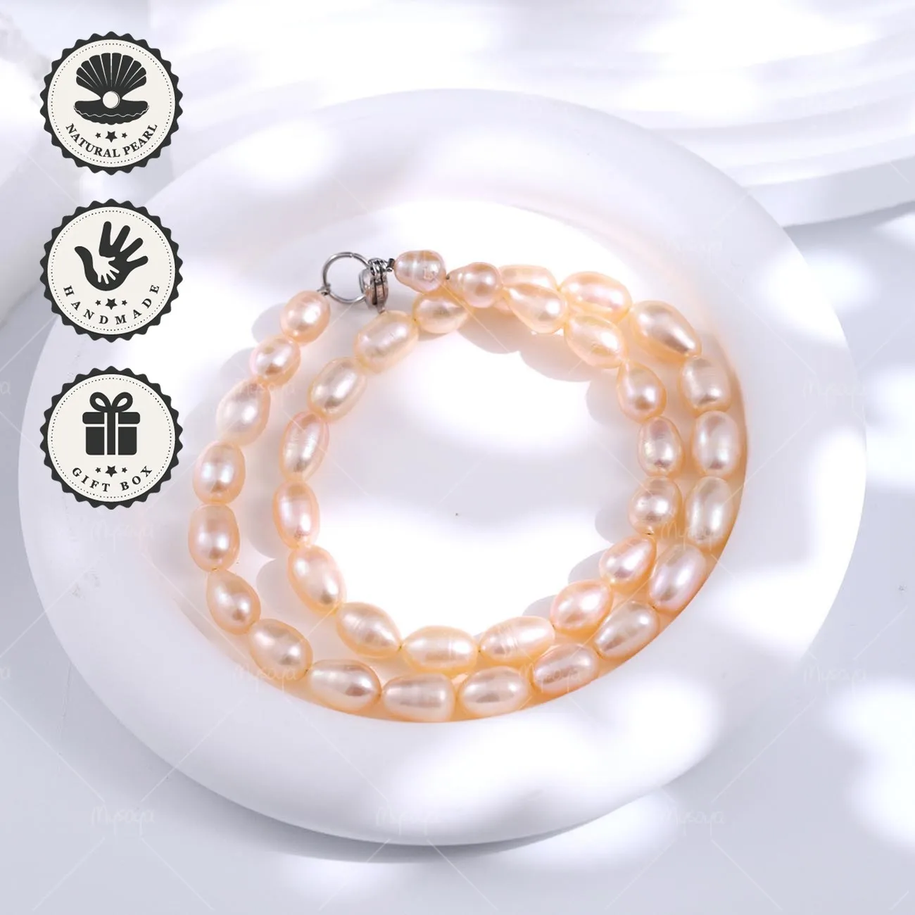 

Mysoya Pink Rice Freshwater Pearl Necklace 7–8mm Silvery Lobster Clasp With Gift Box Valentine’s Day Birthday Gift For Her
