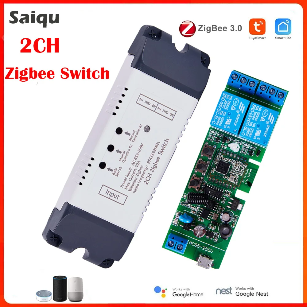 

Умный переключатель, 2-канальный релейный модуль Zigbee Tuya, модуль двигателя Wi-Fi, AC DC 7-32 В, 85-250 В, RF433, умный светильник, устройство открывания гаражных ворот