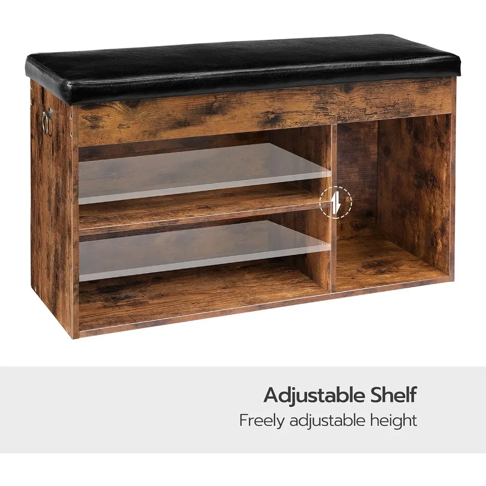 Padded Cushion Storage Bench, Entryway Shoe Rack with Flip-Open Box and Adjustable Shelf